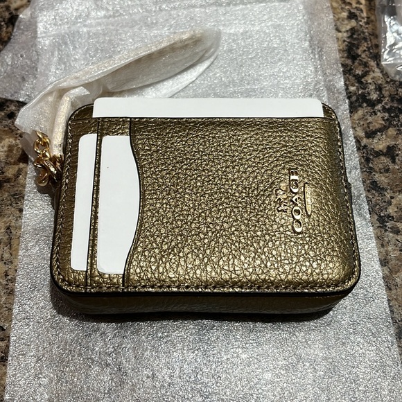 Coach Zip Card Case In Metallic Pyrite - Picture 4 of 8